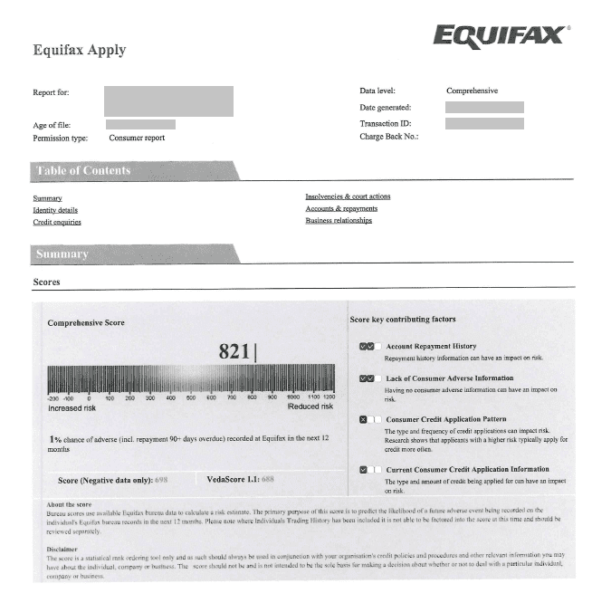 example of a equifax credit report